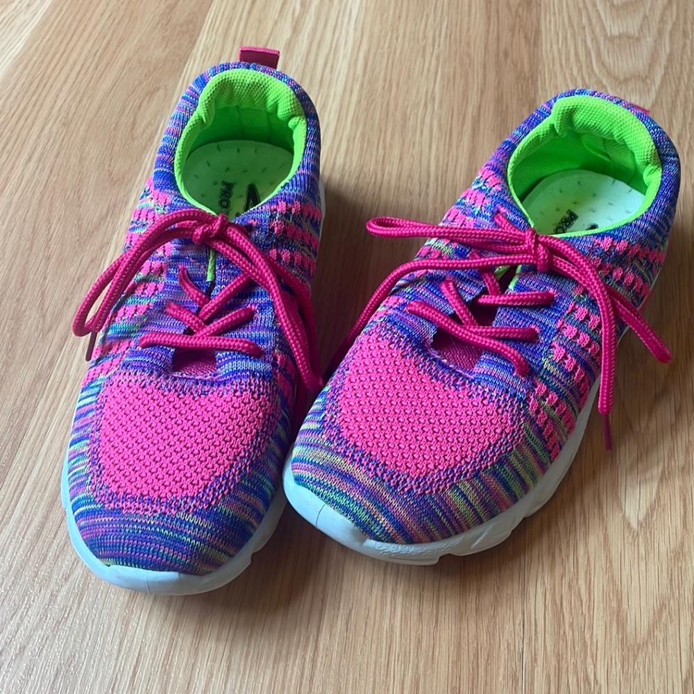 Pro Sport Girls Sport Shoes, Sneakers, Size 2, Color: hot-pink/neon-green, multi